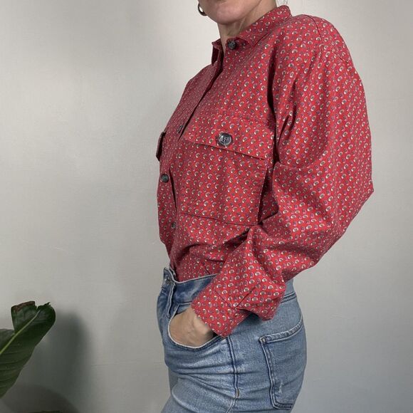 Vintage 80s 90s Red Paisley Print Button Up | Western Cowboy Shirt - Picture 2 of 12